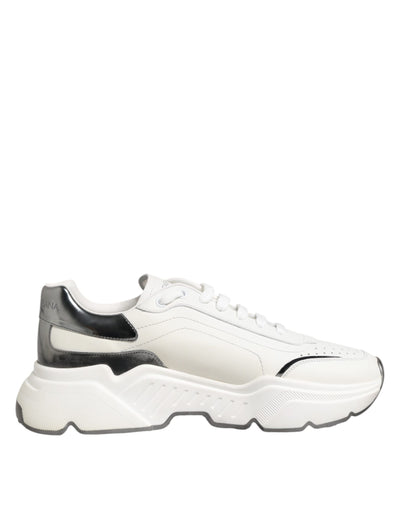 Dolce & Gabbana Weiß Silber DAYMASTER Leder Turnschuhe Schuhe