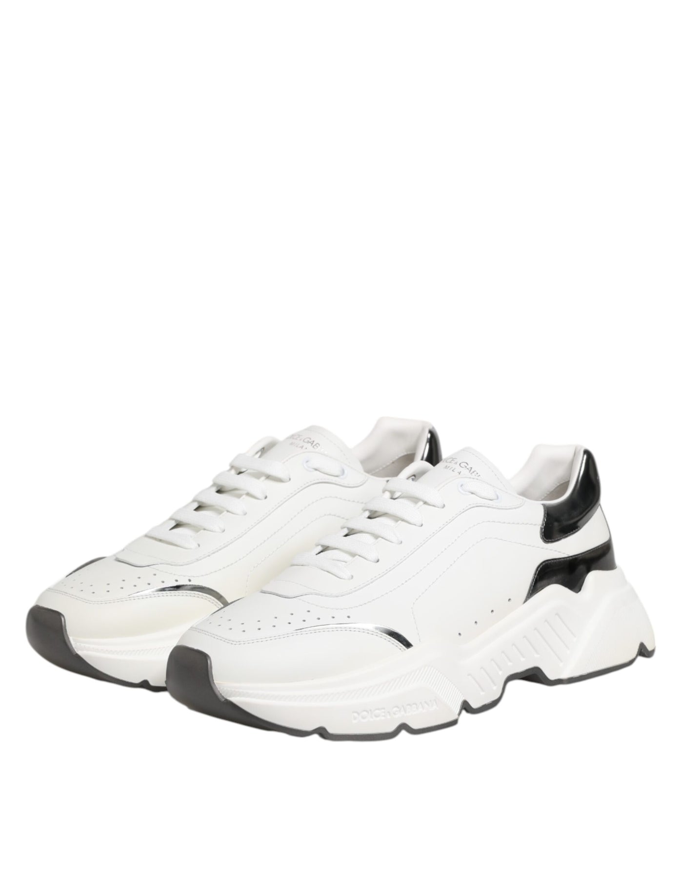 Dolce & Gabbana Weiß Silber DAYMASTER Leder Turnschuhe Schuhe