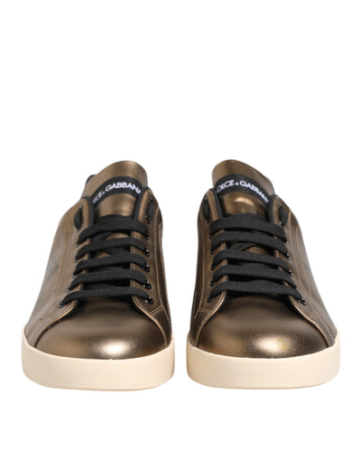 Dolce & Gabbana Gold Portofino Leder Low Top Sneakers Schuhe