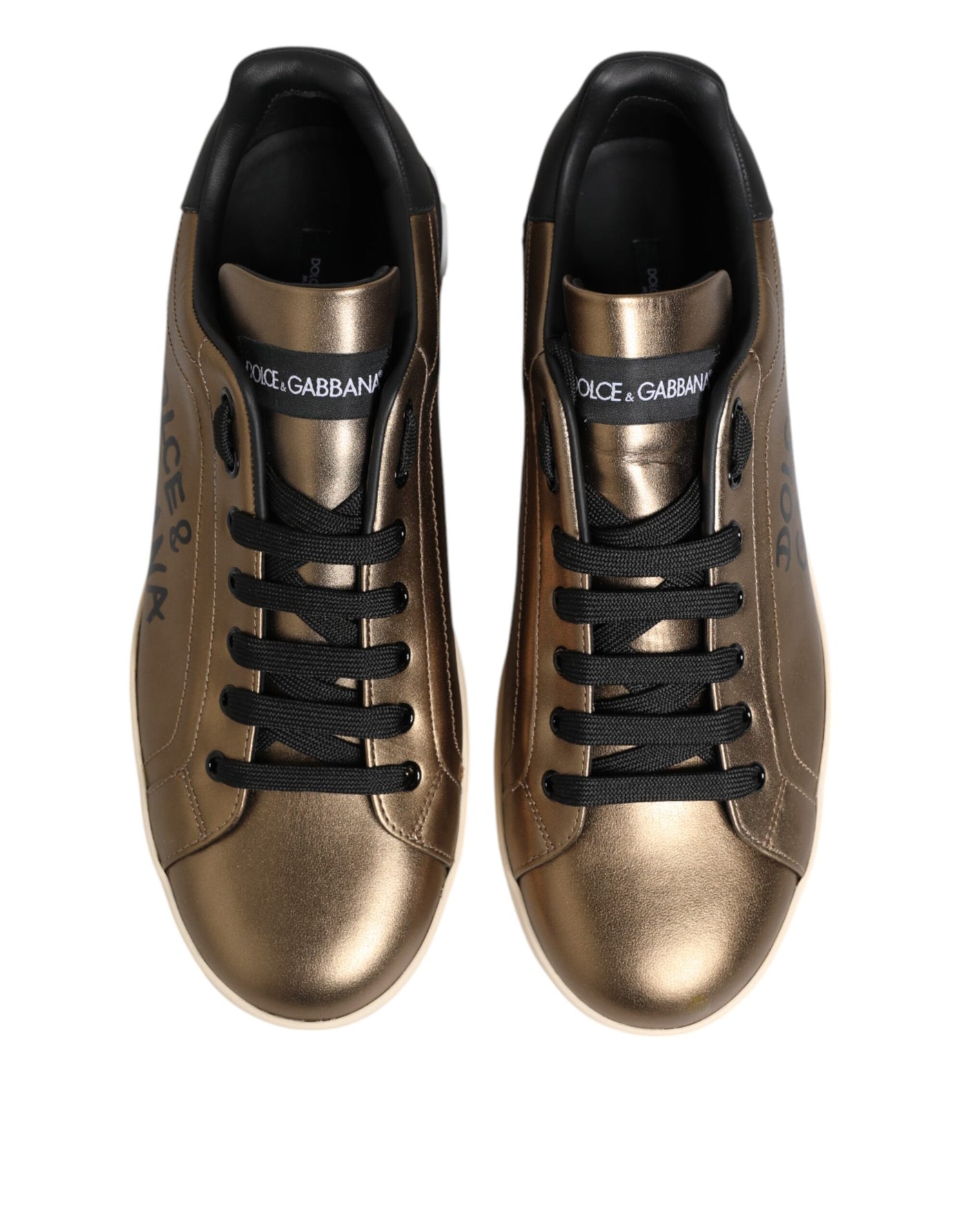 Dolce & Gabbana Gold Portofino Leder Low Top Sneakers Schuhe