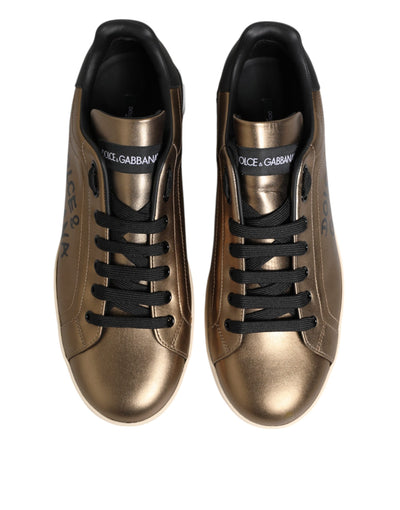 Dolce & Gabbana Gold Portofino Leder Low Top Sneakers Schuhe