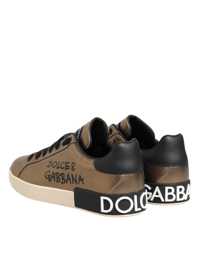 Dolce & Gabbana Gold Portofino Leder Low Top Sneakers Schuhe