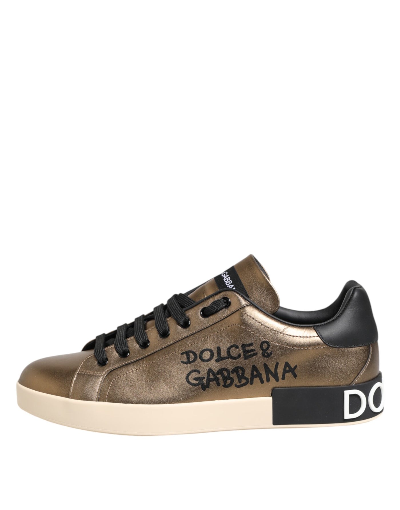 Dolce & Gabbana Gold Portofino Leder Low Top Sneakers Schuhe