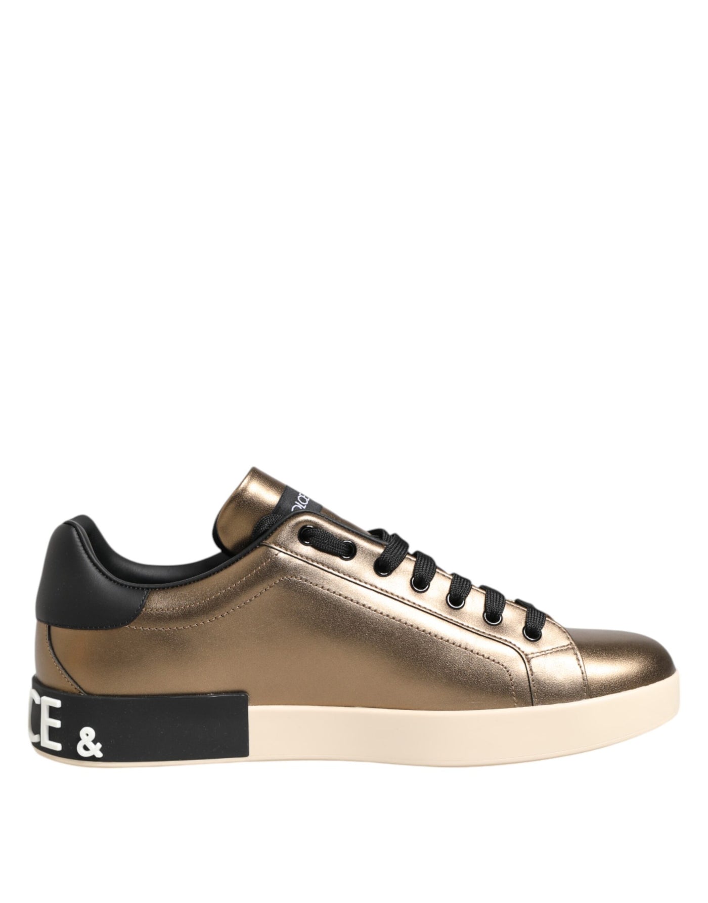 Dolce & Gabbana Gold Portofino Leder Low Top Sneakers Schuhe