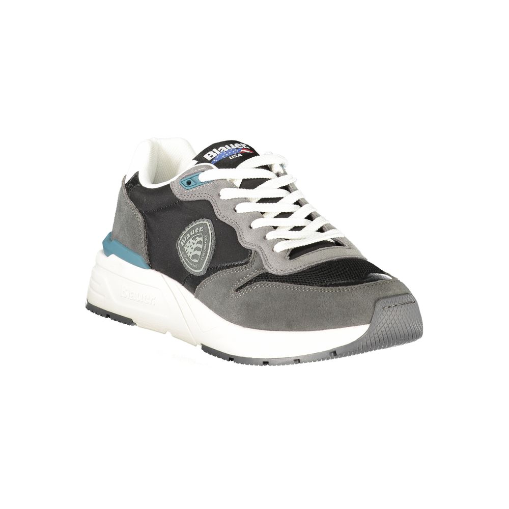 Blauer Schwarzes Leder Herren Sneaker