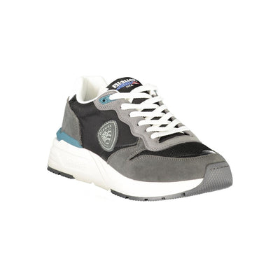 Blauer Schwarzes Leder Herren Sneaker