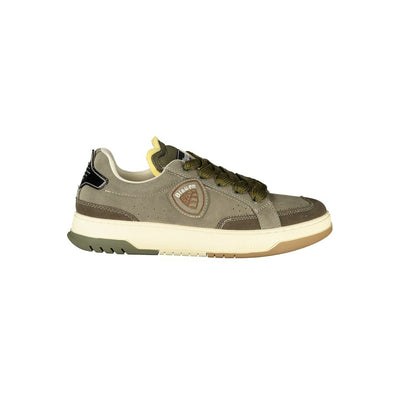 Blauer Grünes Leder Herren Sneaker