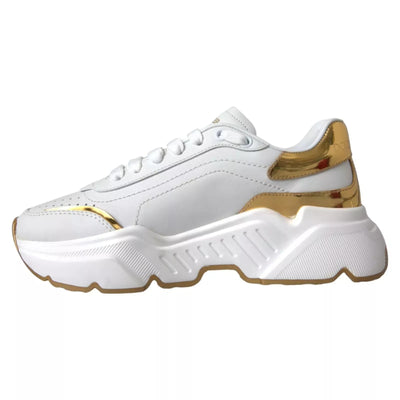 Dolce & Gabbana Weiß Gold DAYMASTER Leder Turnschuhe Herren Schuhe