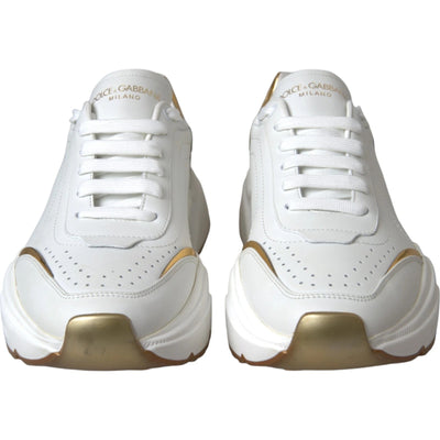 Dolce & Gabbana Weiß Gold DAYMASTER Leder Turnschuhe Herren Schuhe