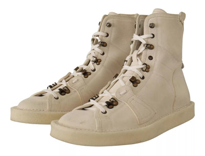 Dolce & Gabbana Weiße Leder Schnürstiefel für Herren