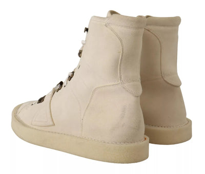 Dolce & Gabbana Weiße Leder Schnürstiefel für Herren
