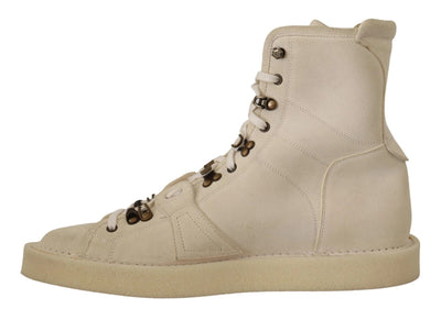 Dolce & Gabbana Weiße Leder Schnürstiefel für Herren