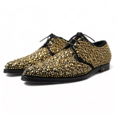 Dolce & Gabbana Schwarz Gold verschönerte Derby Schuhe