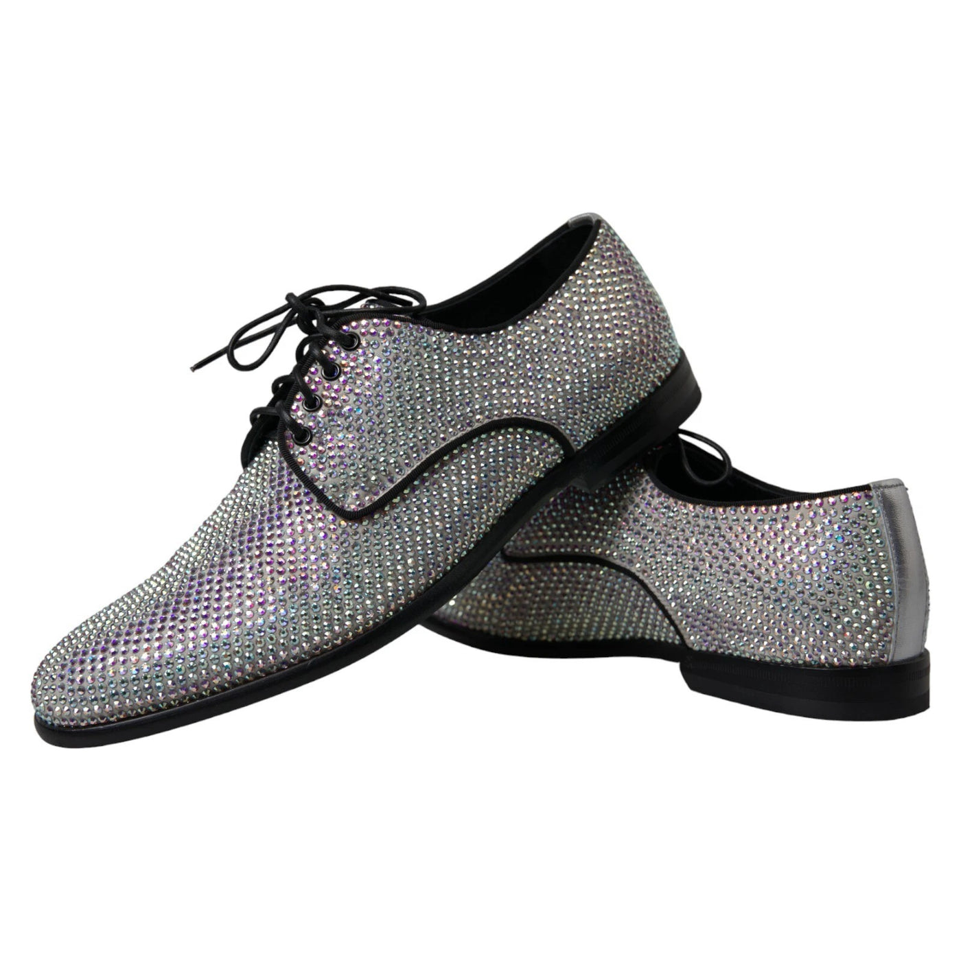 Dolce & Gabbana Silberne Leder Strass Derby Schuhe