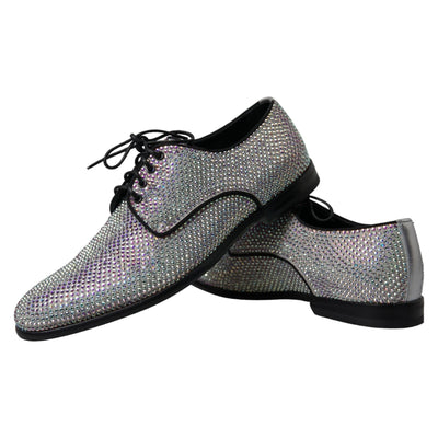 Dolce & Gabbana Silberne Leder Strass Derby Schuhe