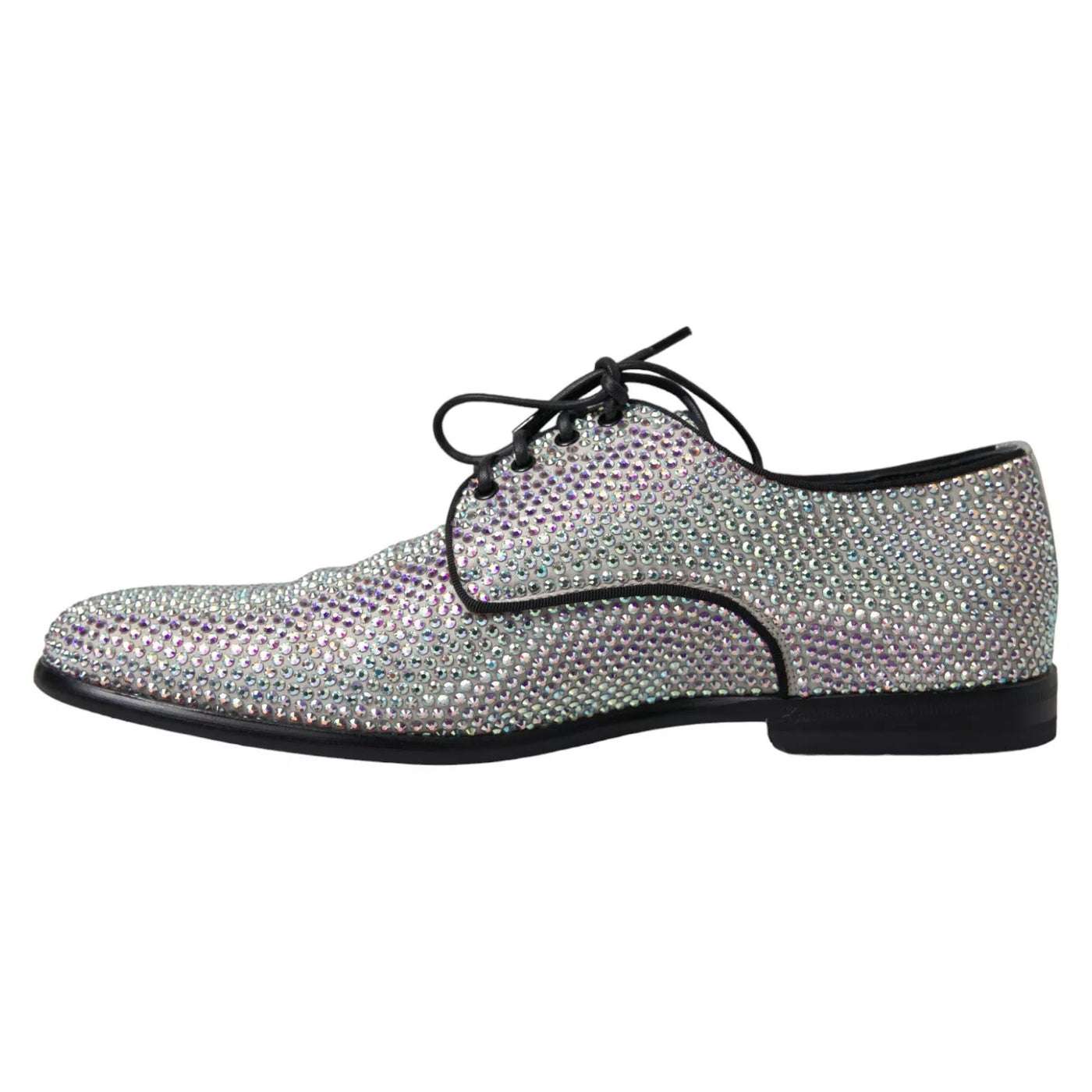Dolce & Gabbana Silberne Leder Strass Derby Schuhe