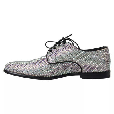Dolce & Gabbana Silberne Leder Strass Derby Schuhe