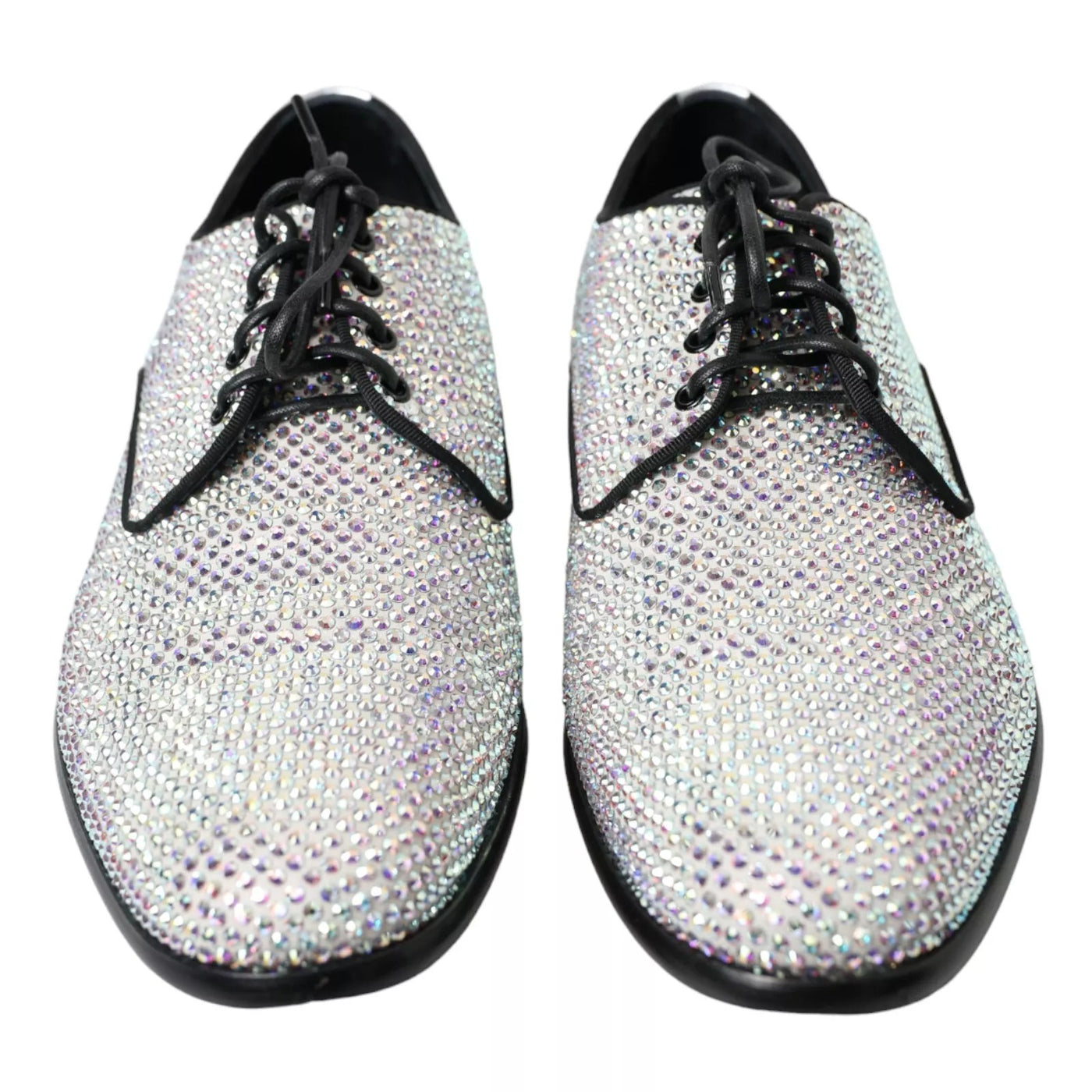 Dolce & Gabbana Silberne Leder Strass Derby Schuhe