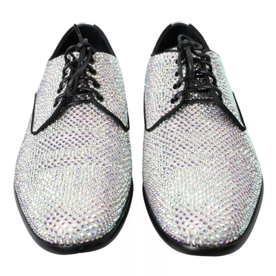 Dolce & Gabbana Silberne Leder Strass Derby Schuhe