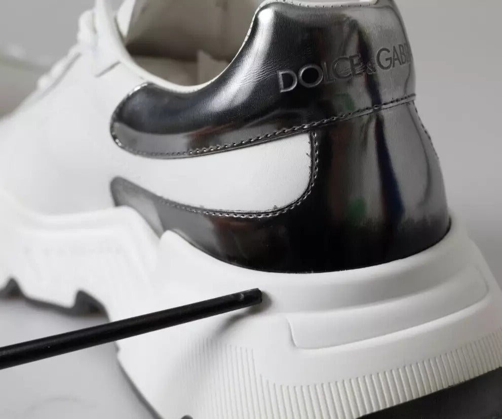 Dolce & Gabbana Weiß Silber Leder Sport DAYMASTER Turnschuhe