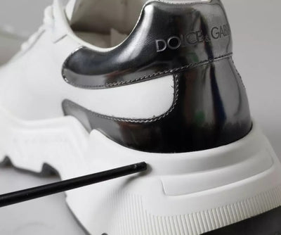 Dolce & Gabbana Weiß Silber Leder Sport DAYMASTER Turnschuhe