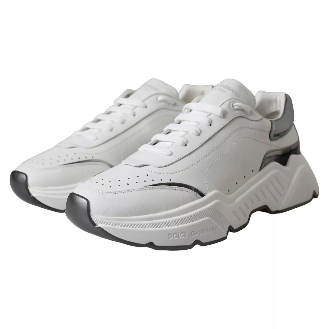 Dolce & Gabbana Weiß Silber Leder Sport DAYMASTER Turnschuhe