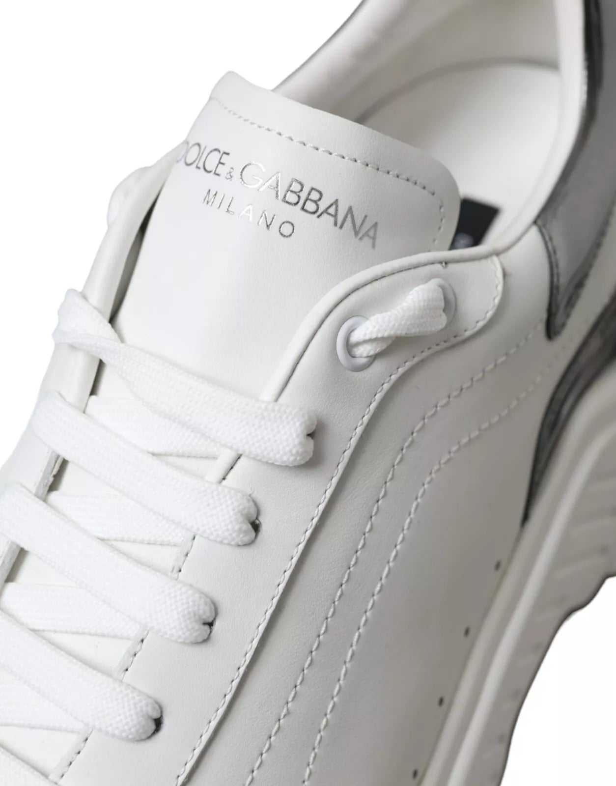 Dolce & Gabbana Weiß Silber Leder Sport DAYMASTER Turnschuhe