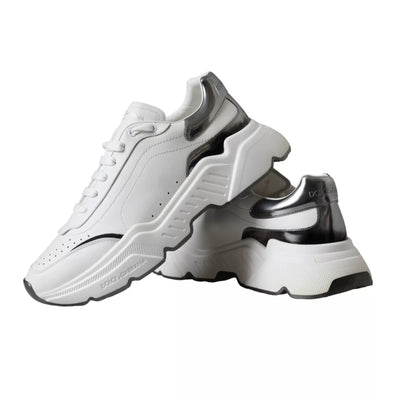Dolce & Gabbana Weiß Silber Leder Sport DAYMASTER Turnschuhe