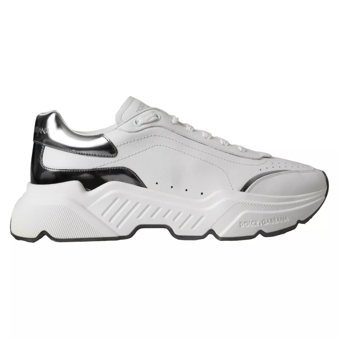 Dolce & Gabbana Weiß Silber Leder Sport DAYMASTER Turnschuhe