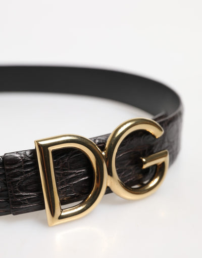 Dolce & Gabbana Schwarzes Exotenleder DG Logo Schnalle Gürtel