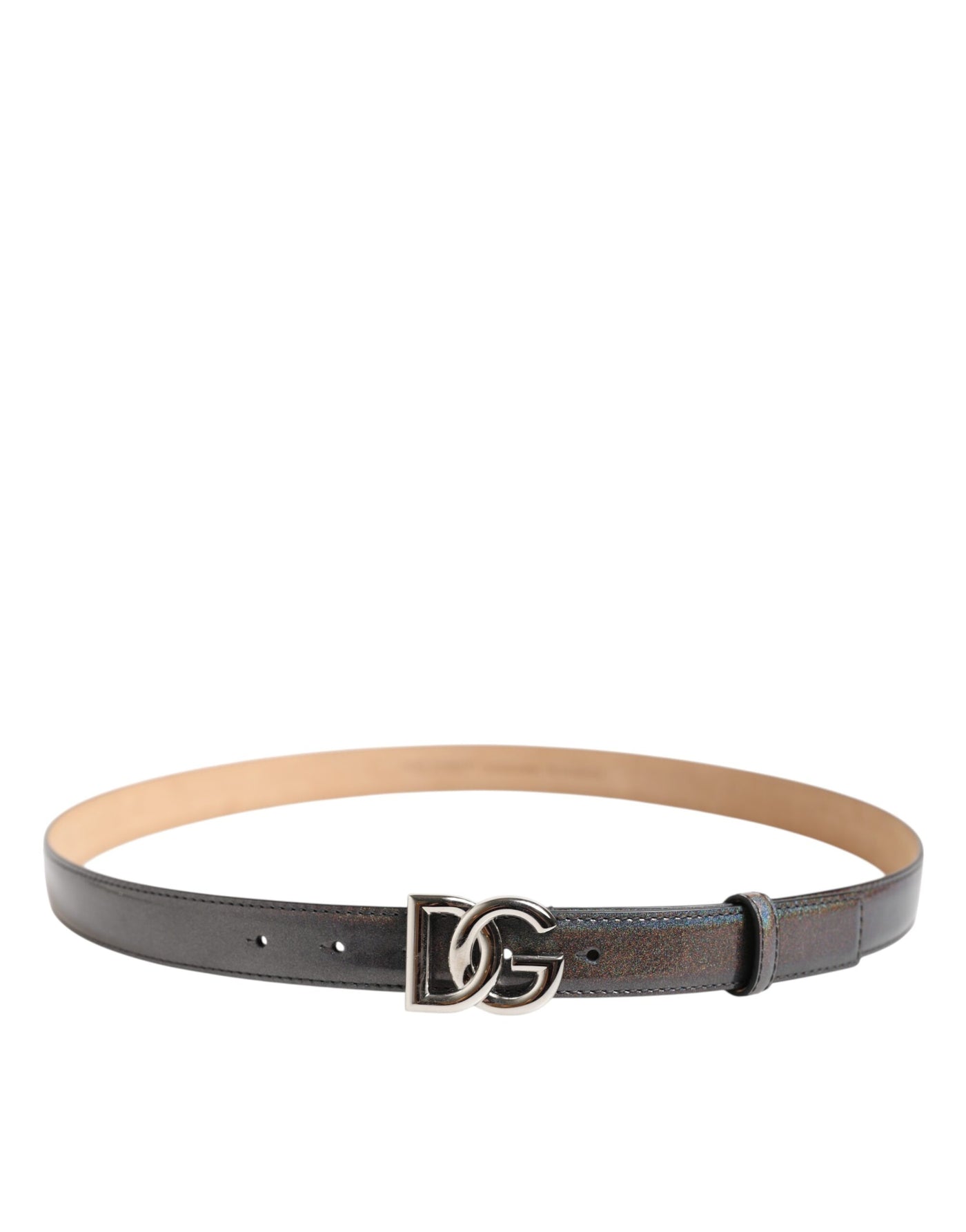 Dolce & Gabbana Metallischer Leder Gürtel mit silberfarbener Logoschnalle