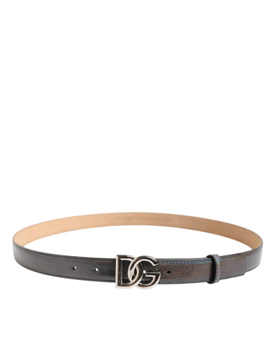 Dolce & Gabbana Metallischer Leder Gürtel mit silberfarbener Logoschnalle