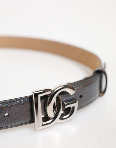 Dolce & Gabbana Metallischer Leder Gürtel mit silberfarbener Logoschnalle