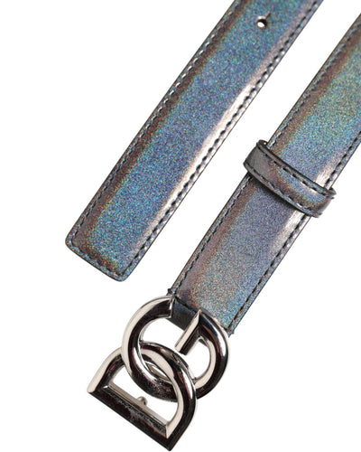 Dolce & Gabbana Metallischer Leder Gürtel mit silberfarbener Logoschnalle