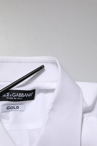 Dolce & Gabbana Weißes Lätzchen Baumwolle Popeline GOLD Herren Hemd