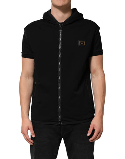Dolce & Gabbana Schwarze ärmellose Jacke mit Kapuze und Logo-Plakette