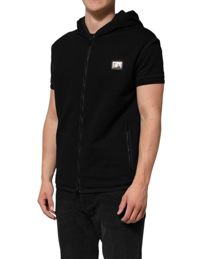 Dolce & Gabbana Schwarze ärmellose Jacke mit Kapuze und Logo-Plakette