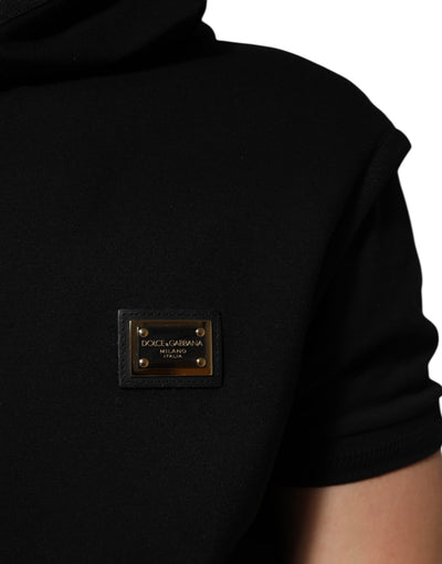 Dolce & Gabbana Schwarze ärmellose Jacke mit Kapuze und Logo-Plakette