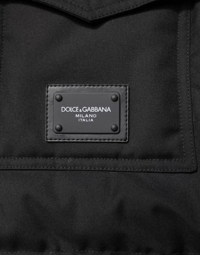 Dolce & Gabbana Schwarzer ärmelloser Parka Jacke mit Logoplakette