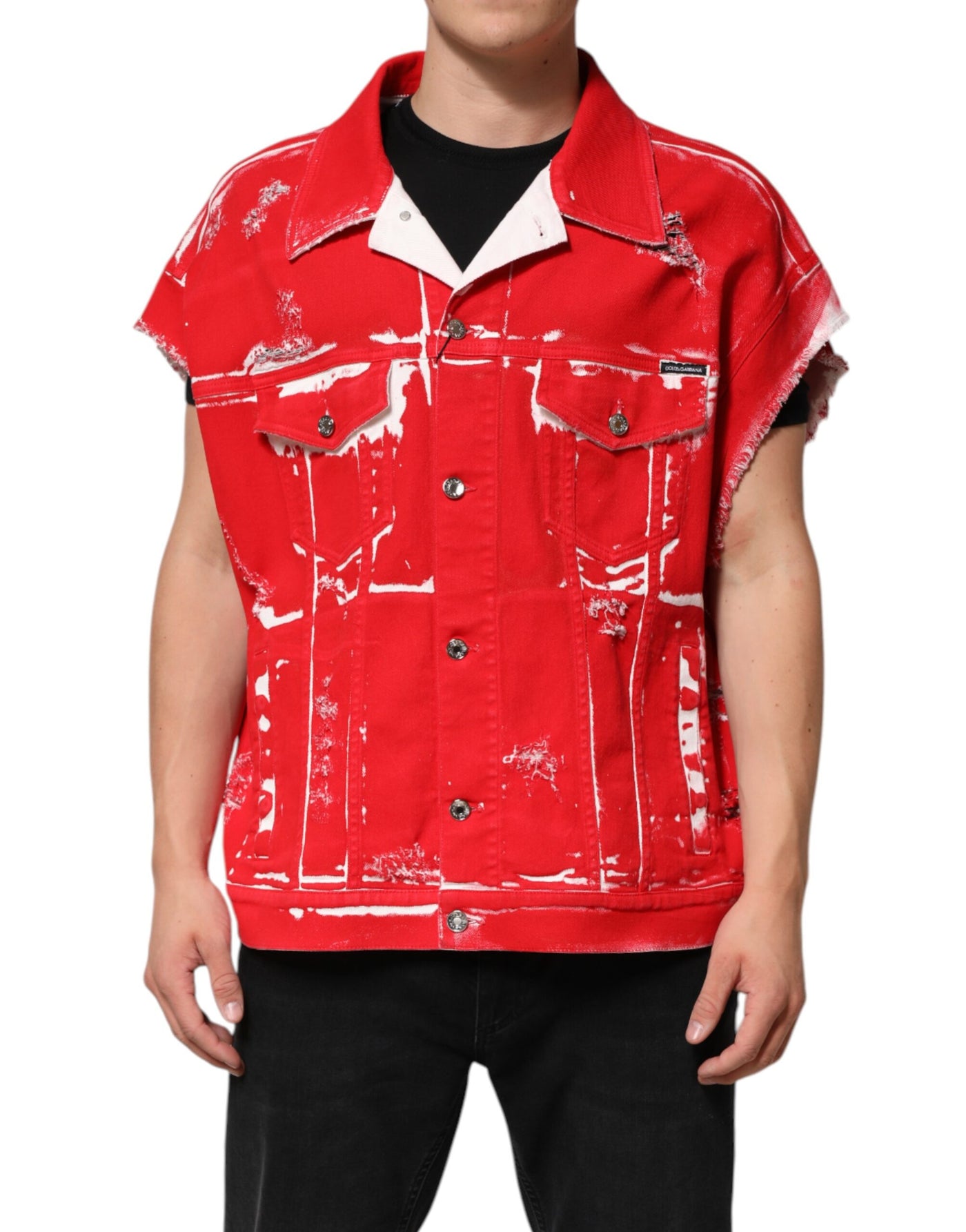 Dolce & Gabbana Rote ärmellose Logo-Plaketten-Weste