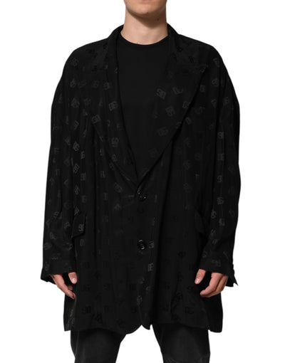 Dolce & Gabbana Schwarzer Polyester Logo Monogramm Mantel Jacke