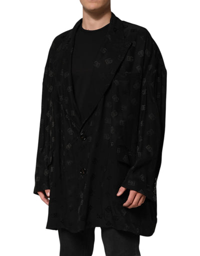 Dolce & Gabbana Schwarzer Polyester Logo Monogramm Mantel Jacke