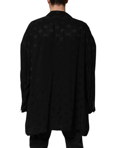 Dolce & Gabbana Schwarzer Polyester Logo Monogramm Mantel Jacke