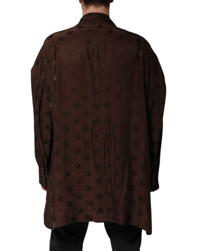 Dolce & Gabbana Brauner Polyester Logo Monogramm Mantel Jacke