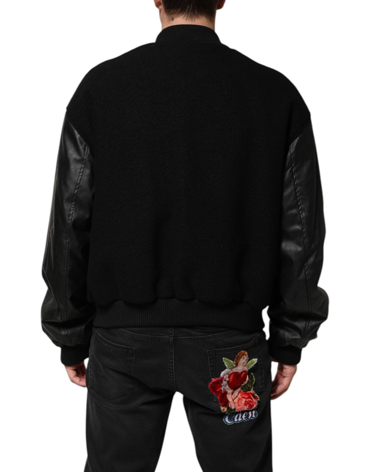 Dolce & Gabbana Schwarze Bomberjacke mit Logo-Plakette aus Wolle