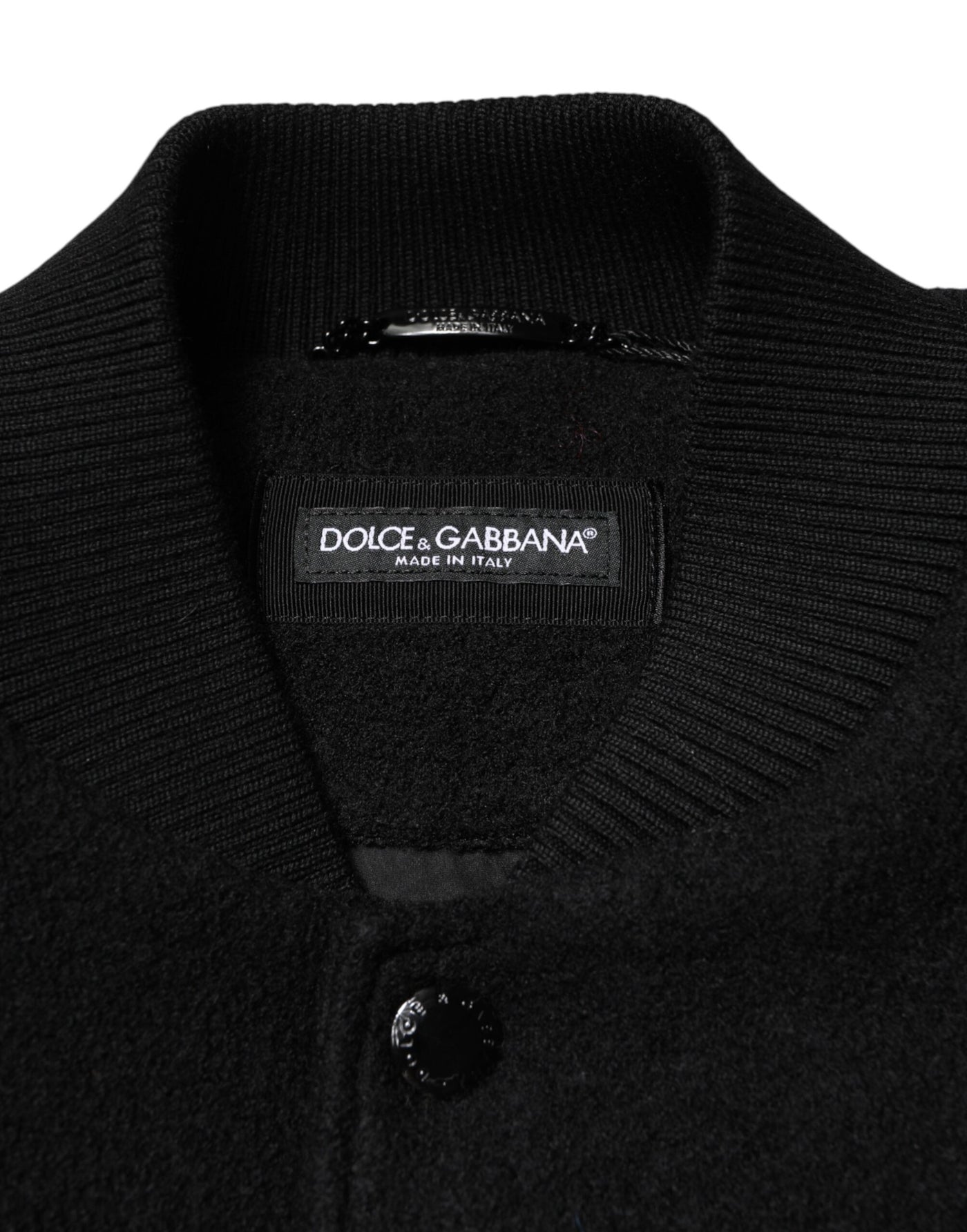 Dolce & Gabbana Schwarze Bomberjacke mit Logo-Plakette aus Wolle