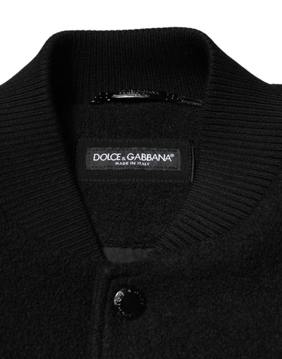 Dolce & Gabbana Schwarze Bomberjacke mit Logo-Plakette aus Wolle