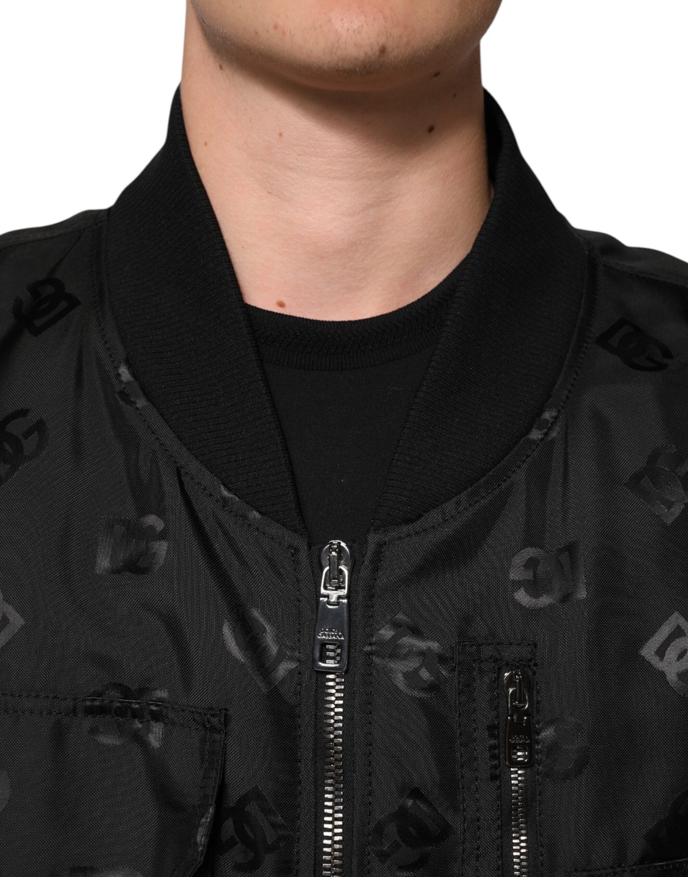 Dolce & Gabbana Schwarze Cargo Windbraker Logo Mania Jacke