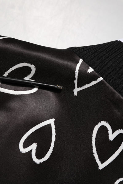 Dolce & Gabbana Schwarze Polyester-Bomberjacke mit Herz-Print