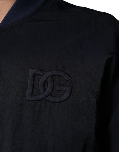 Dolce & Gabbana Blaue Nylon DG Stickerei Männer Bomberjacke